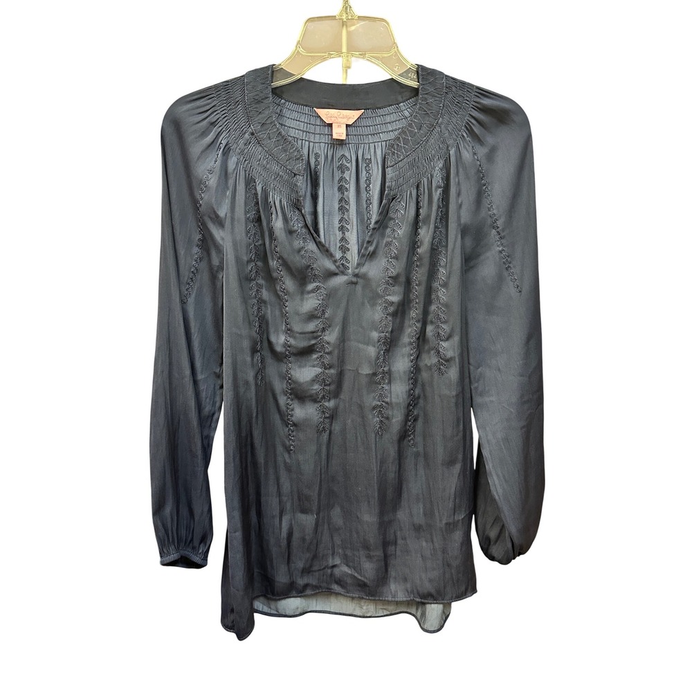 Lilly Pulitzer XS Embroidered‎ Long Sleeve Blouse Top Smocked Bohemian